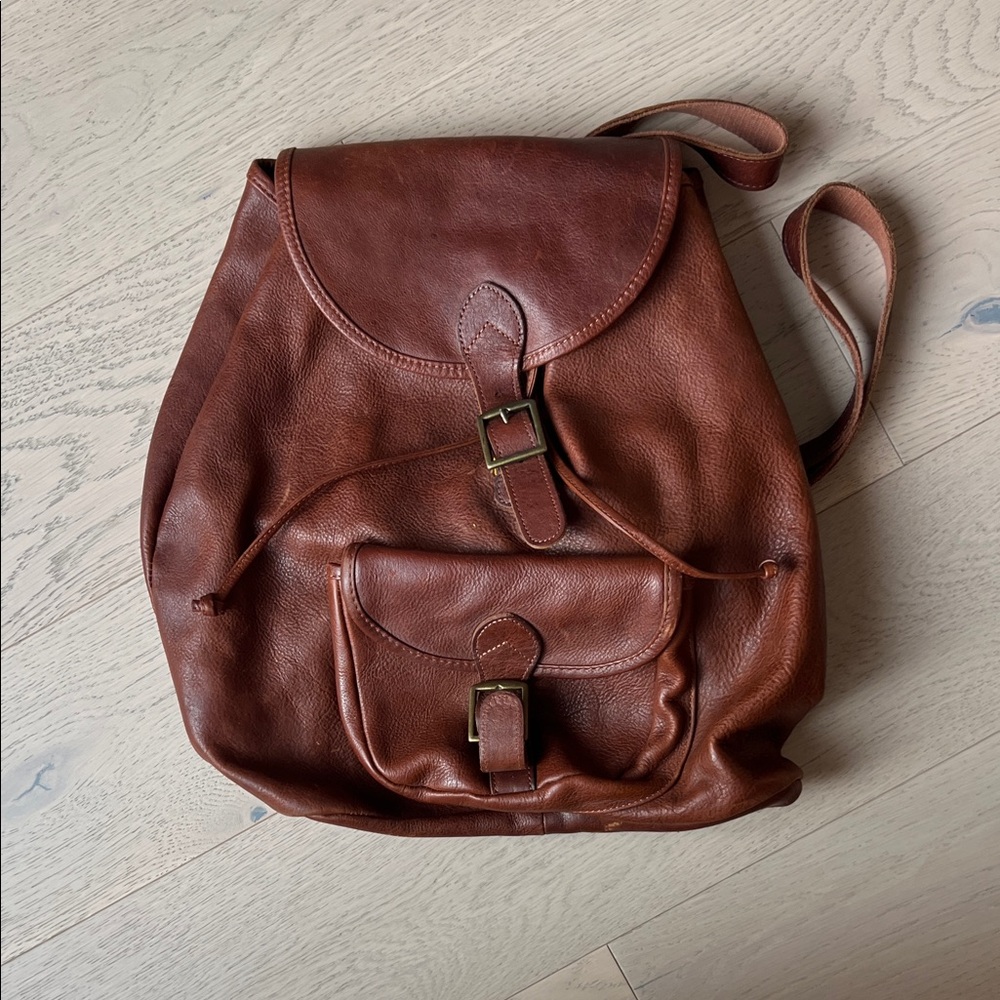 Club Monaco Brown Leather Backpack with Front Pocket